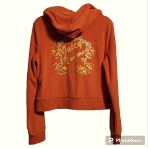 Juicy Couture Hoodie Jacket Women's Large Orange Terry Cloth Zip-Up Vintage Logo